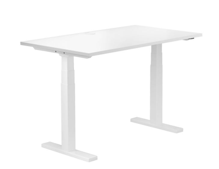 Modeo Slim sähkötyöpöytä, valkoinen jalka, valkoinen laminaattikansi 120x60, sis. johtokourun ja läpiviennin