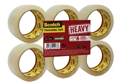 Scotch® Heavy -packningstejp, klar, 50 mm x 66 m, 6 rle/pak