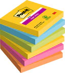 Post-it® Super Sticky Notes, Carnival -färg, 76×76 mm, 6 block/pak