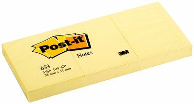 Post-It 3m 653 Canary Yellow 38x51mm, 288 st/låda   