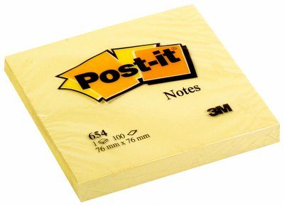 Post-it 654 viestilappu Canary Yellow, 76x76mm, 12 kpl/pkt, 144/ltk 