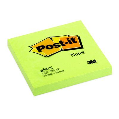 Post-it® 654-NG viestilaput neonvihreä, 76 x 76mm, 6 lehtiötä, 72 kpl/ltk