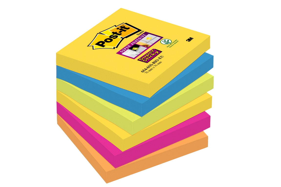 Post-it® Super Sticky Notes RIO DE JANEIRO -färg, 76×76 mm ,6 block/pkt, 6546SSRIO