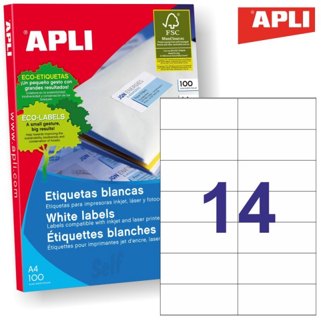 Apli 1277 etikett, 14-del, 105x42,4mm, 100 ark/pak