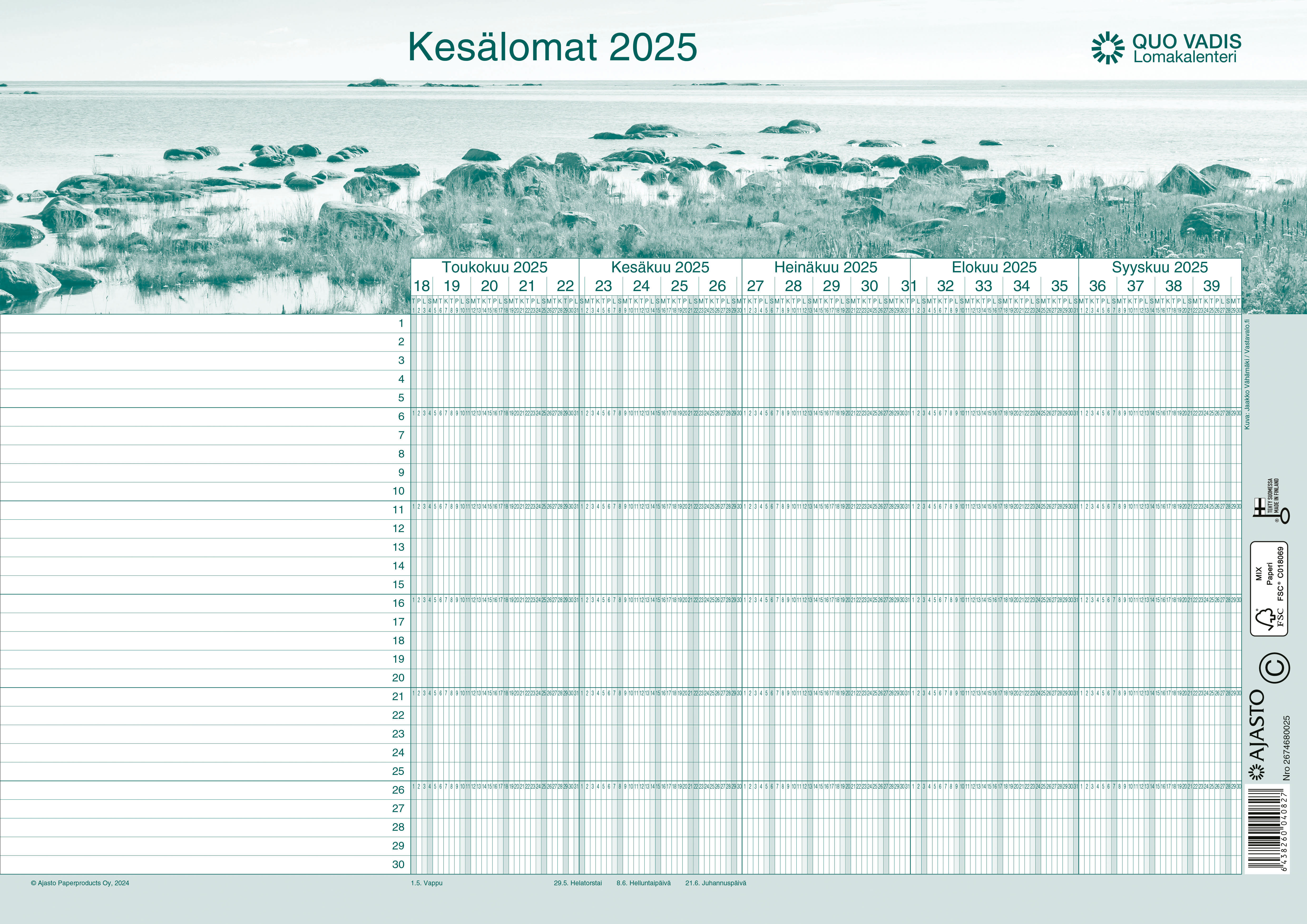 Quo Vadis -lomakalenteri 2025-2026