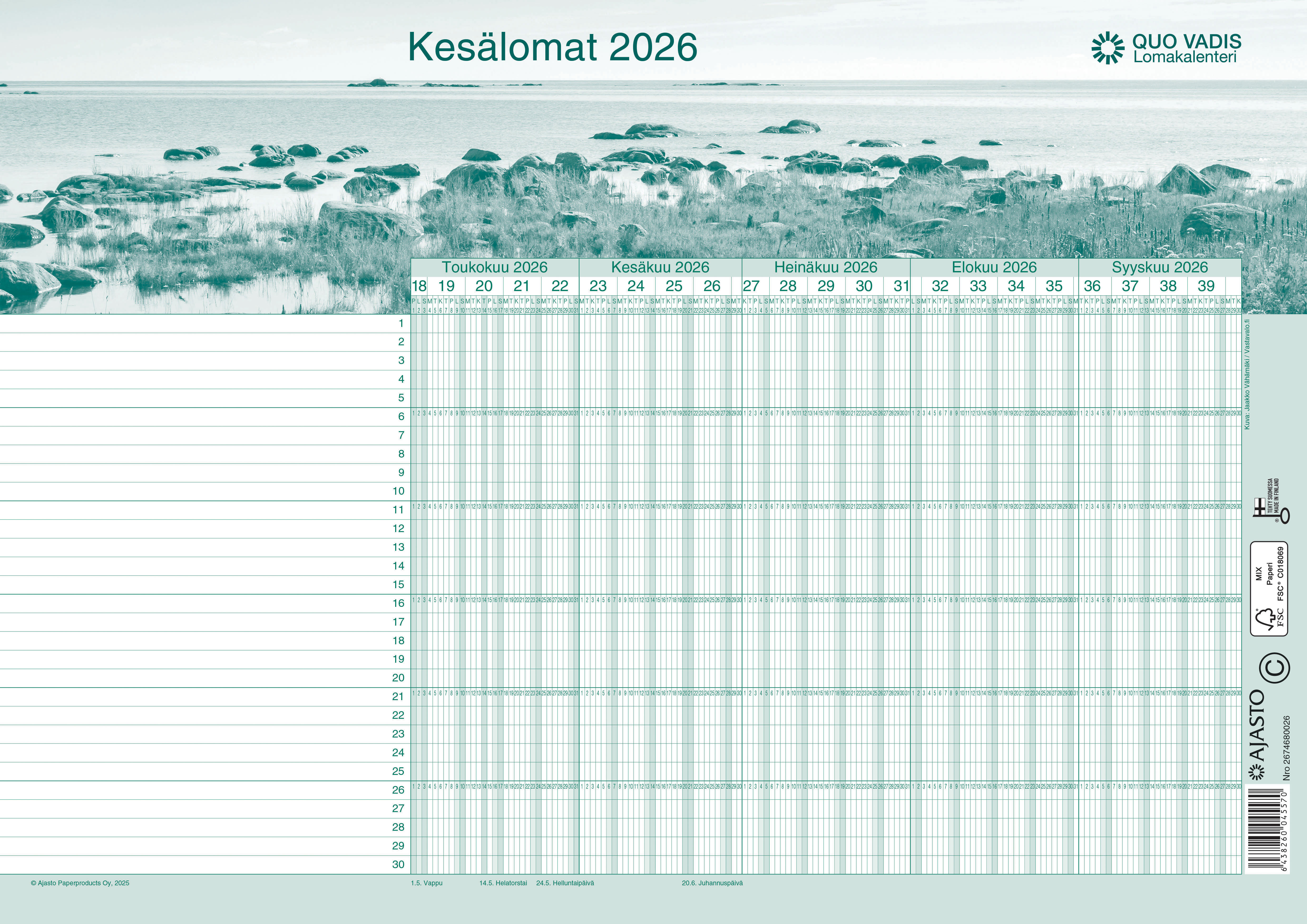 Quo Vadis -lomakalenteri 2026-2027