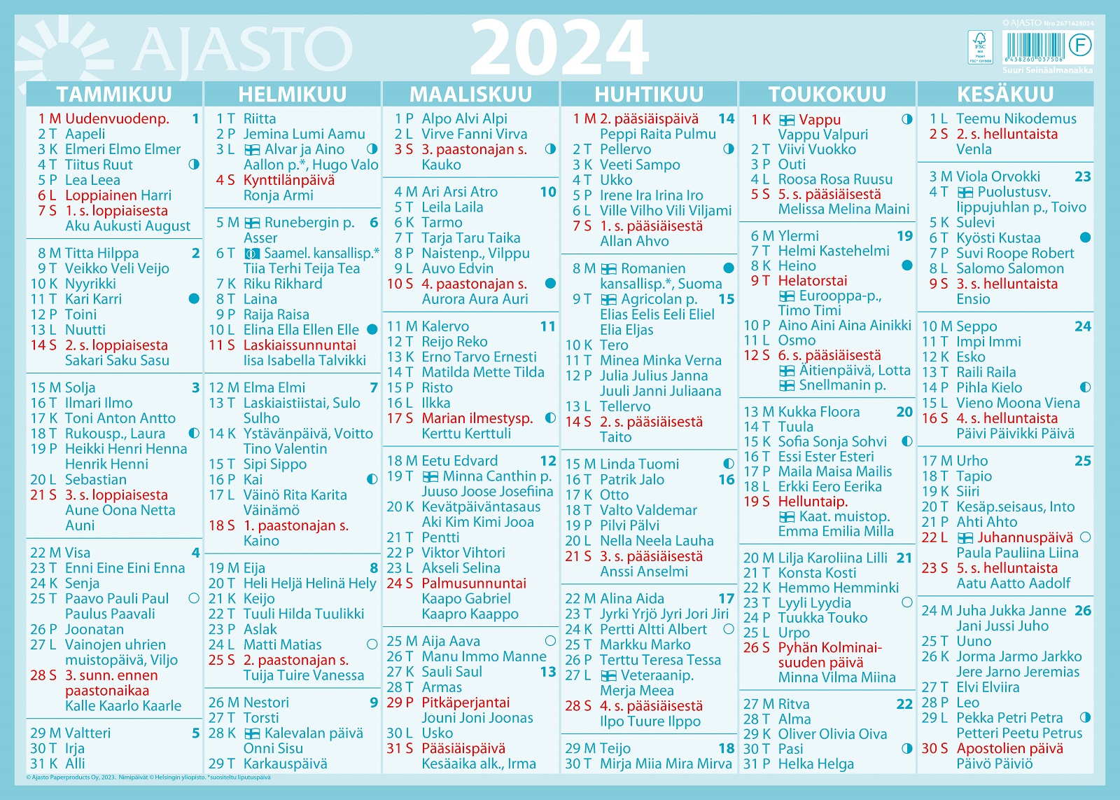Suuri seinäalmanakka 2024