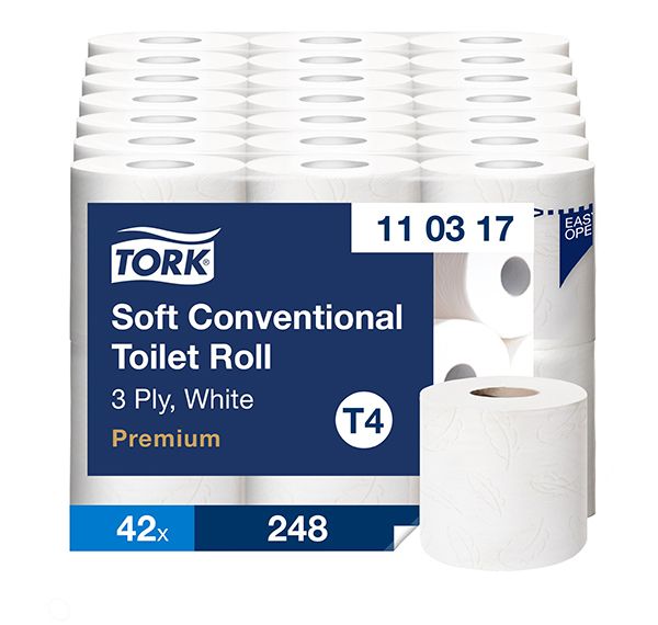 Tork 110317 T4 Premium WC-papper, vitt, 3-lager 42 rl/sk, extra mjukt